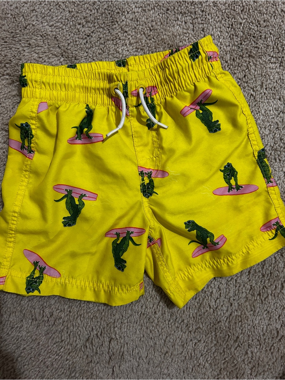 Old Navy Yellow Swim Shorts with Green Dinosaur & Pink Surfboards
